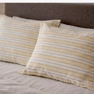 POTTERY BARN Two 100% Cotton Standard Pillow Cases Yellow White Stripes